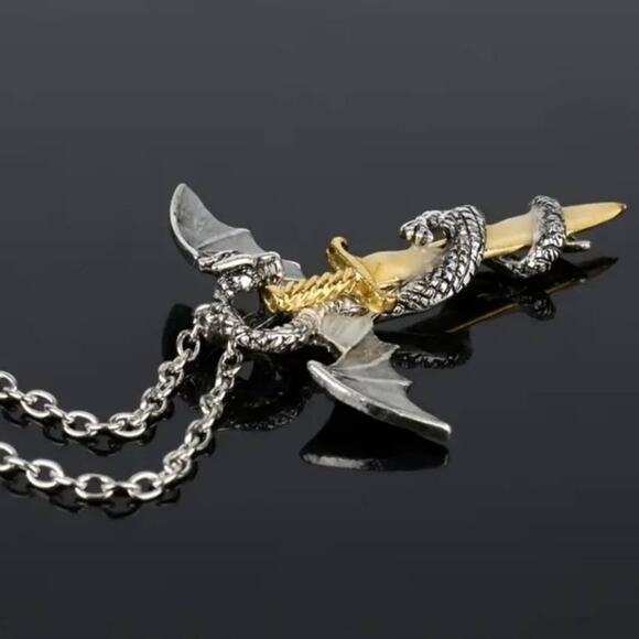 Sword Dragon Necklace Chain Pendant Silver Gold D&D Dungeons Dragons Solid - NEW - Picture 3 of 4